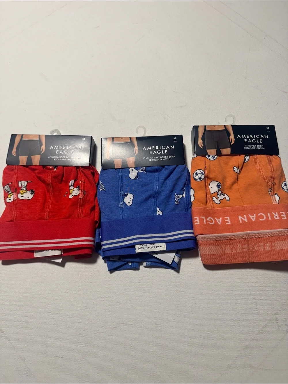 Snoopy Boxer Briefs Mens Medium American Eagle Red Orange Blue Lot Of 3